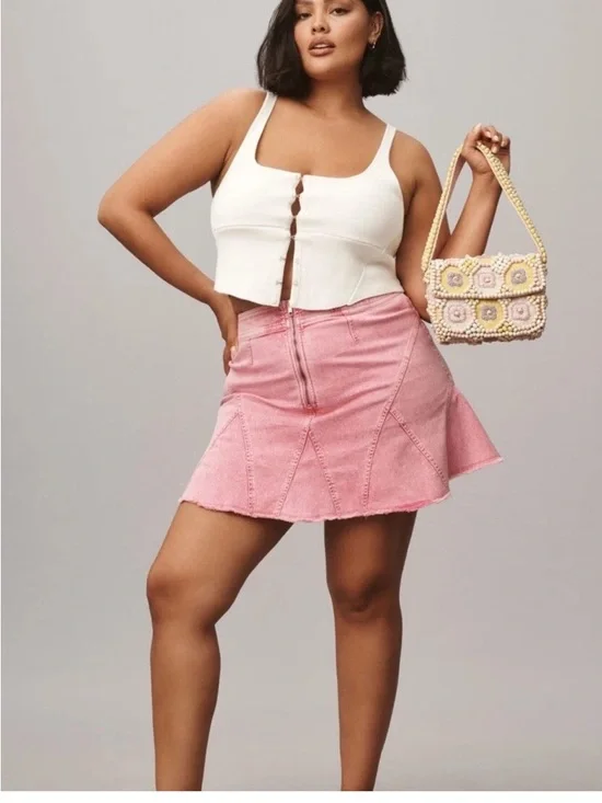 Anthropologie Pilcro Skirt Seamed Flared Mini Skirt Pink Size 6 - Picture 4 of 16